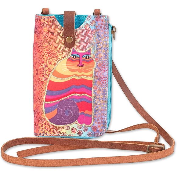 Handbags - Women's Cotton Canvas Crossbody Phone Bag with Leather Strap Compact Durable